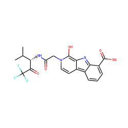 CC(C)[C@H](NC(=O)Cn1ccc2c3cccc(C(=O)O)c3nc-2c1O)C(=O)C(F)(F)F ZINC000100729416