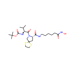 CC(C)[C@H](NC(=O)OC(C)(C)C)C(=O)N1CC2(C[C@H]1C(=O)NCCCCCC(=O)NO)SCCS2 ZINC000072126956