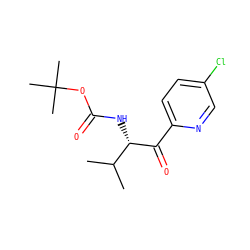 CC(C)[C@H](NC(=O)OC(C)(C)C)C(=O)c1ccc(Cl)cn1 ZINC000084672102