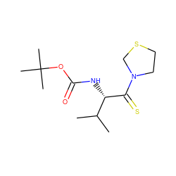 CC(C)[C@H](NC(=O)OC(C)(C)C)C(=S)N1CCSC1 ZINC000049049866