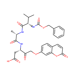 CC(C)[C@H](NC(=O)OCc1ccccc1)C(=O)N[C@@H](C)C(=O)N[C@@H](CC(=O)O)C(=O)COc1ccc2ccc(=O)oc2c1 ZINC000026995120
