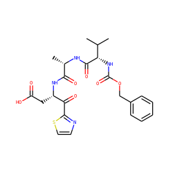 CC(C)[C@H](NC(=O)OCc1ccccc1)C(=O)N[C@@H](C)C(=O)N[C@@H](CC(=O)O)C(=O)c1nccs1 ZINC000026997170