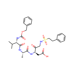 CC(C)[C@H](NC(=O)OCc1ccccc1)C(=O)N[C@@H](C)C(=O)N[C@H](CC(=O)O)C(=O)CNS(=O)(=O)CCc1ccccc1 ZINC000004392044