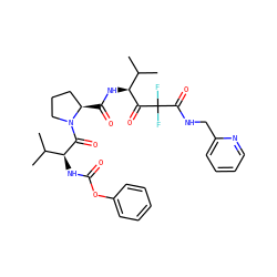 CC(C)[C@H](NC(=O)Oc1ccccc1)C(=O)N1CCC[C@H]1C(=O)N[C@H](C(=O)C(F)(F)C(=O)NCc1ccccn1)C(C)C ZINC000026936850