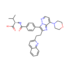 CC(C)[C@H](NC(=O)c1ccc(-c2c(CCc3ccc4ccccc4n3)nc3c(N4CCOCC4)ccnn23)cc1)C(=O)O ZINC001772601839