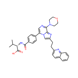 CC(C)[C@H](NC(=O)c1ccc(-c2cnc(N3CCOCC3)c3nc(CCc4ccc5ccccc5n4)cn23)cc1)C(=O)O ZINC001772588305