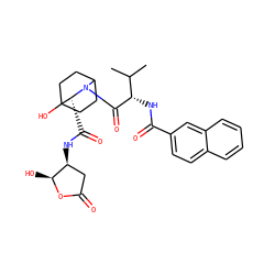 CC(C)[C@H](NC(=O)c1ccc2ccccc2c1)C(=O)N1C2CCC(O)(CC2)[C@H]1C(=O)N[C@H]1CC(=O)O[C@H]1O ZINC001503886564