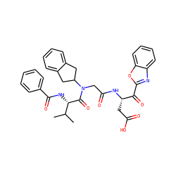 CC(C)[C@H](NC(=O)c1ccccc1)C(=O)N(CC(=O)N[C@@H](CC(=O)O)C(=O)c1nc2ccccc2o1)C1Cc2ccccc2C1 ZINC000026996621