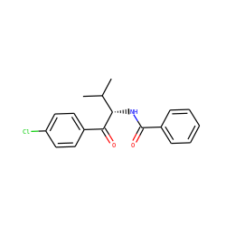 CC(C)[C@H](NC(=O)c1ccccc1)C(=O)c1ccc(Cl)cc1 ZINC000084671595