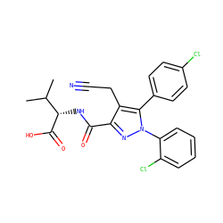CC(C)[C@H](NC(=O)c1nn(-c2ccccc2Cl)c(-c2ccc(Cl)cc2)c1CC#N)C(=O)O ZINC000045337630