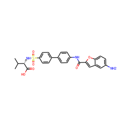 CC(C)[C@H](NS(=O)(=O)c1ccc(-c2ccc(NC(=O)c3cc4cc(N)ccc4o3)cc2)cc1)C(=O)O ZINC000028457377