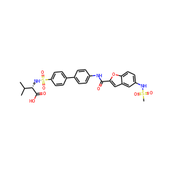 CC(C)[C@H](NS(=O)(=O)c1ccc(-c2ccc(NC(=O)c3cc4cc(NS(C)(=O)=O)ccc4o3)cc2)cc1)C(=O)O ZINC000028463744