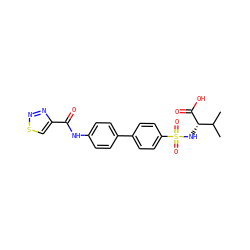 CC(C)[C@H](NS(=O)(=O)c1ccc(-c2ccc(NC(=O)c3csnn3)cc2)cc1)C(=O)O ZINC000028457553