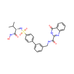CC(C)[C@H](NS(=O)(=O)c1ccc(-c2cccc(CNC(=O)c3nc4ccccc4c(=O)[nH]3)c2)cc1)C(=O)NO ZINC000114404931