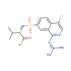 CC(C)[C@H](NS(=O)(=O)c1ccc2c(Cl)cnc(N=C(N)N)c2c1)C(=O)O ZINC000014960776