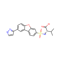CC(C)[C@H](NS(=O)(=O)c1ccc2c(c1)oc1ccc(-c3cc[nH]n3)cc12)C(=O)O ZINC000073221500