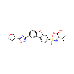 CC(C)[C@H](NS(=O)(=O)c1ccc2c(c1)oc1ccc(-c3noc([C@@H]4CCOC4)n3)cc12)C(=O)O ZINC000082158493