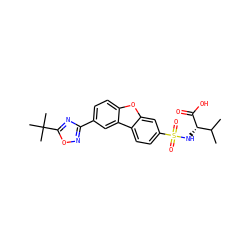 CC(C)[C@H](NS(=O)(=O)c1ccc2c(c1)oc1ccc(-c3noc(C(C)(C)C)n3)cc12)C(=O)O ZINC000073239845