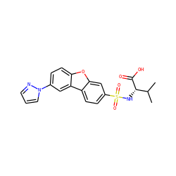 CC(C)[C@H](NS(=O)(=O)c1ccc2c(c1)oc1ccc(-n3cccn3)cc12)C(=O)O ZINC000073224827