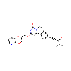 CC(C)[C@H](O)C#Cc1ccc2c(c1)CCn1c-2cc(OC[C@@H]2COc3ncccc3O2)nc1=O ZINC000220200495