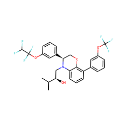 CC(C)[C@H](O)CN1c2cccc(-c3cccc(OC(F)(F)F)c3)c2OC[C@@H]1c1cccc(OC(F)(F)C(F)F)c1 ZINC000049767626