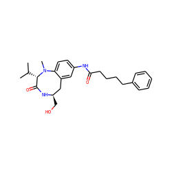 CC(C)[C@H]1C(=O)N[C@H](CO)Cc2cc(NC(=O)CCCCc3ccccc3)ccc2N1C ZINC000013493069
