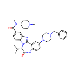 CC(C)[C@H]1C(=O)Nc2ccc(N3CCN(Cc4ccccc4)CC3)cc2-c2nc3cc(C(=O)N(C)C4CCN(C)CC4)ccc3n21 ZINC000101630624