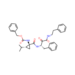 CC(C)[C@H]1C[C@@]1(NC(=O)OCc1ccccc1)C(=O)N[C@@H](Cc1ccccc1)C(=O)C(=O)NCCc1ccccc1 ZINC000026506037
