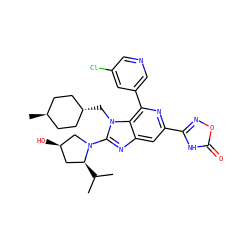 CC(C)[C@H]1C[C@@H](O)CN1c1nc2cc(-c3noc(=O)[nH]3)nc(-c3cncc(Cl)c3)c2n1C[C@H]1CC[C@H](C)CC1 ZINC000261091909