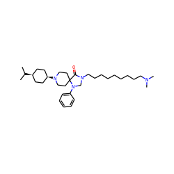 CC(C)[C@H]1CC[C@@H](N2CCC3(CC2)C(=O)N(CCCCCCCCCN(C)C)CN3c2ccccc2)CC1 ZINC000257842701