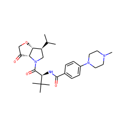 CC(C)[C@H]1CN(C(=O)[C@@H](NC(=O)c2ccc(N3CCN(C)CC3)cc2)C(C)(C)C)[C@@H]2C(=O)CO[C@H]12 ZINC000096170026