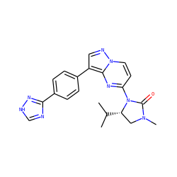 CC(C)[C@H]1CN(C)C(=O)N1c1ccn2ncc(-c3ccc(-c4nc[nH]n4)cc3)c2n1 ZINC000116185166