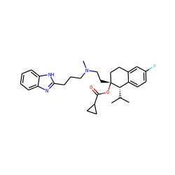 CC(C)[C@H]1c2ccc(F)cc2CC[C@@]1(CCN(C)CCCc1nc2ccccc2[nH]1)OC(=O)C1CC1 ZINC000003942155
