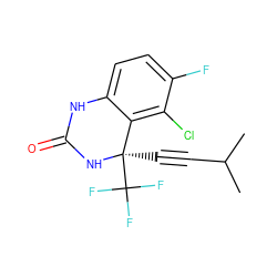 CC(C)C#C[C@]1(C(F)(F)F)NC(=O)Nc2ccc(F)c(Cl)c21 ZINC000005962452