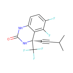 CC(C)C#C[C@]1(C(F)(F)F)NC(=O)Nc2ccc(F)c(F)c21 ZINC000005962453