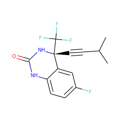 CC(C)C#C[C@]1(C(F)(F)F)NC(=O)Nc2ccc(F)cc21 ZINC000005962455