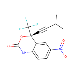 CC(C)C#C[C@]1(C(F)(F)F)OC(=O)Nc2ccc([N+](=O)[O-])cc21 ZINC000013474520