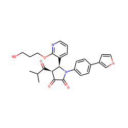 CC(C)C(=O)[C@@H]1C(=O)C(=O)N(c2ccc(-c3ccoc3)cc2)[C@@H]1c1cccnc1OCCCO ZINC000169696655