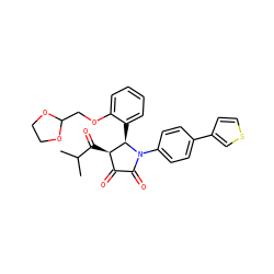 CC(C)C(=O)[C@@H]1C(=O)C(=O)N(c2ccc(-c3ccsc3)cc2)[C@@H]1c1ccccc1OCC1OCCO1 ZINC000169696603