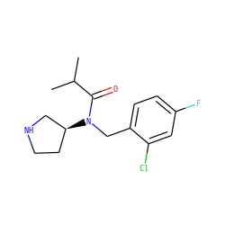 CC(C)C(=O)N(Cc1ccc(F)cc1Cl)[C@H]1CCNC1 ZINC000040407820