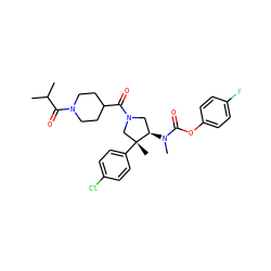 CC(C)C(=O)N1CCC(C(=O)N2C[C@@H](N(C)C(=O)Oc3ccc(F)cc3)[C@](C)(c3ccc(Cl)cc3)C2)CC1 ZINC000169698941