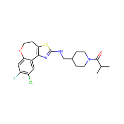 CC(C)C(=O)N1CCC(CNc2nc3c(s2)CCOc2cc(F)c(Cl)cc2-3)CC1 ZINC000026492614