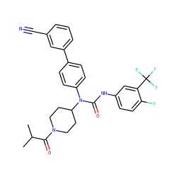 CC(C)C(=O)N1CCC(N(C(=O)Nc2ccc(F)c(C(F)(F)F)c2)c2ccc(-c3cccc(C#N)c3)cc2)CC1 ZINC000028457078