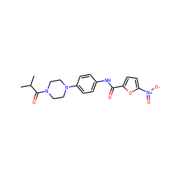 CC(C)C(=O)N1CCN(c2ccc(NC(=O)c3ccc([N+](=O)[O-])o3)cc2)CC1 ZINC000000804974