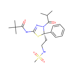 CC(C)C(=O)N1N=C(NC(=O)C(C)(C)C)S[C@]1(CCNS(C)(=O)=O)c1ccccc1 ZINC000036489444