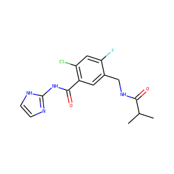 CC(C)C(=O)NCc1cc(C(=O)Nc2ncc[nH]2)c(Cl)cc1F ZINC000168748403