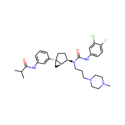 CC(C)C(=O)Nc1cccc([C@]23CC[C@@H](N(CCCN4CCN(C)CC4)C(=O)Nc4ccc(F)c(Cl)c4)[C@H]2C3)c1 ZINC000036351559