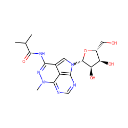 CC(C)C(=O)Nc1nn(C)c2ncnc3c2c1cn3[C@@H]1O[C@H](CO)[C@@H](O)[C@H]1O ZINC000013558328