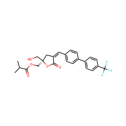 CC(C)C(=O)OC[C@]1(CO)C/C(=C/c2ccc(-c3ccc(C(F)(F)F)cc3)cc2)C(=O)O1 ZINC000040845295