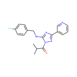 CC(C)C(=O)n1nc(-c2cccnc2)nc1NCc1ccc(F)cc1 ZINC000005002131